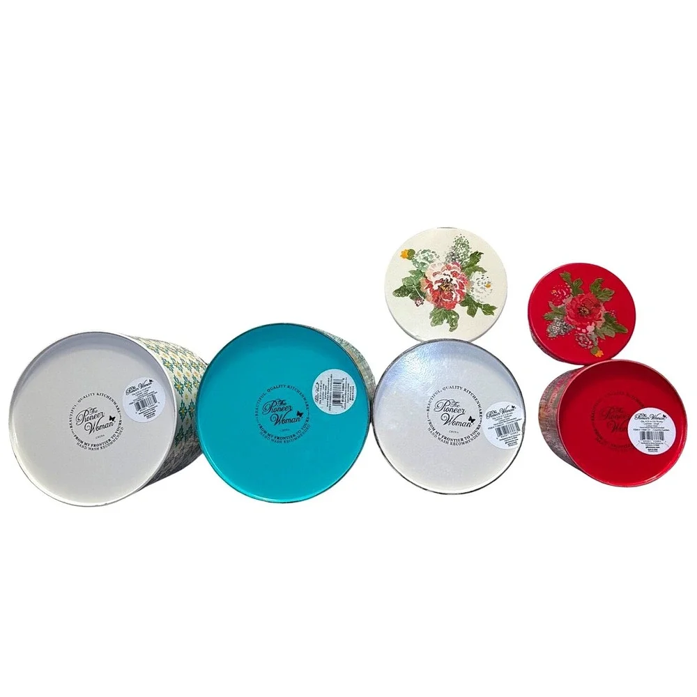 The Pioneer Woman‎ Metal Canisters Set Country Garden & Vintage Geo Floral Tins